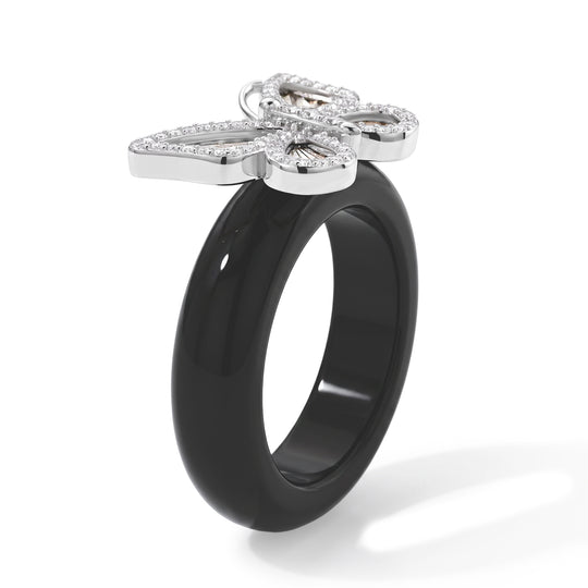 GP Trionfo Kollektion - Schwarze Jade, Weißer Zirkon, Blauer Saphir Ring 925 Silber Rhodiniert (Größe 18.00) ca. 22.42 ct