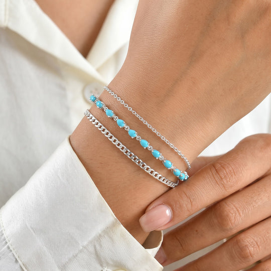 D'Joy Sleeping Beauty Türkis Armband ca. 20 cm 925 Silber Rhodiniert ca. 4,87 ct.