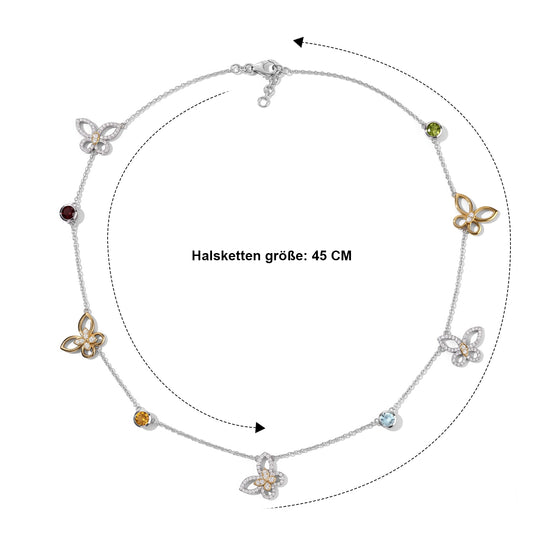 GP - Himmelblauer Topas, Mosambik Granat Halskette ca. 45 cm 925 Silber Rhodiniert und 750 Gelbgold Vermeil ca. 3,79 ct.