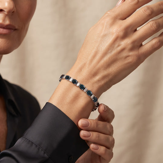 D'Joy London Blau Topas, Weißer Topas Armband ca. 20 cm 925 Silber Rhodiniert ca. 19,78 ct.