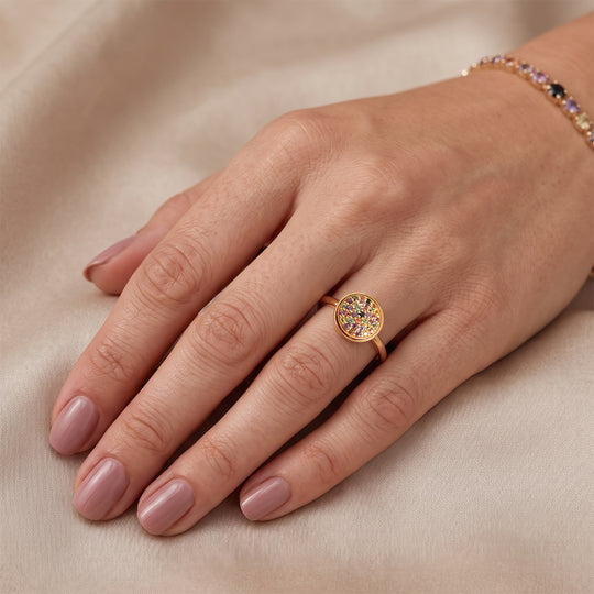 D'Joy Mehrfarbig Saphir Ring 925 Silber 750 Gelbgold vermeil (Größe 17.00) ca. 0,81 ct