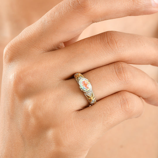 D'Joy Merkur mystischer Topas, Weißer Zirkon Ring 925 Silber Platiniert und vergoldet (Größe 18.00) ca. 1,42 ct