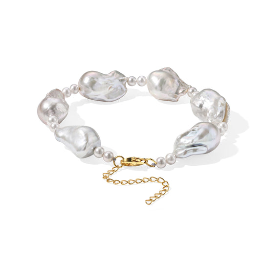 D'Joy Weiße Barockperle, Chinesische Akoya-Perle (4-5mm) Armband ca. 20 cm 925 Silber Vergoldet
