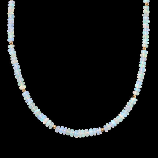 D'Joy Natürlicher, äthiopischer Welo Opal Halskette ca. 45 cm 925 Silber 750 Gelbgold vermeil ca. 30,00 ct.