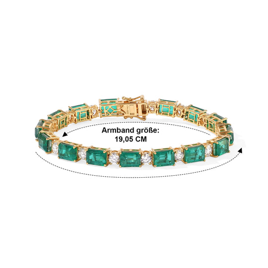 D'Joy Smaragd-Quarz Triplette, Moissanit Armband ca. 20 cm 925 Silber 750 Gelbgold vermeil ca. 36,98 ct.