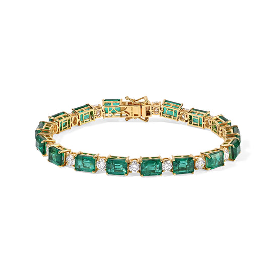D'Joy Smaragd-Quarz Triplette, Moissanit Armband ca. 20 cm 925 Silber 750 Gelbgold vermeil ca. 36,98 ct.