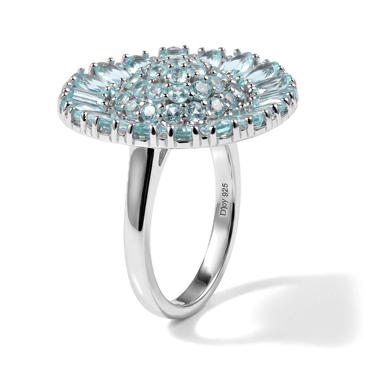 D'Joy Blauer Apatit Ring 925 Silber Rhodiniert (Größe 20.00) ca. 6,26 ct
