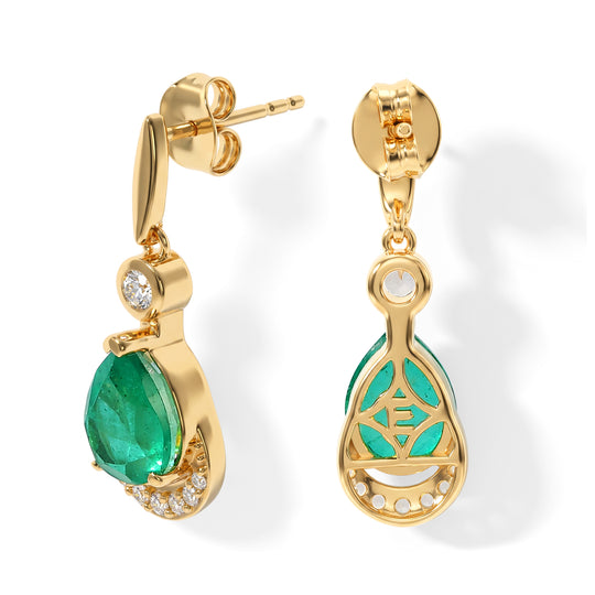 EVER TRUE Smaragd-Quarz Triplette, Weißer Zirkon Ohrringe Reine Bronze ca. 4,37 ct.