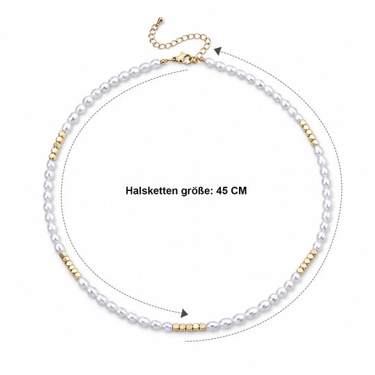 Hämatit, Weiße Süßwasser Perle Halskette (4-5 Werktage Lieferzeit) ca. 45 cm Nickelfreies Messing 15.01 ct