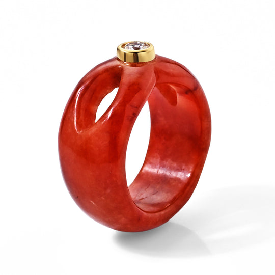 D'Joy Rote Jade, Moissanit Ring 925 Silber Vergoldet (Größe 19.00) (4-5 Werktage Lieferzeit) ca. 100.01 ct