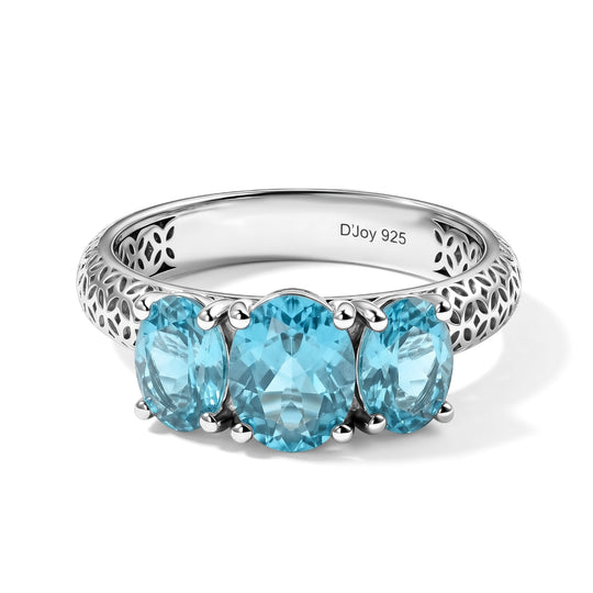 D'Joy AA Blauer Apatit Ring 925 Silber Rhodiniert (Größe 17.00) ca. 2,74 ct