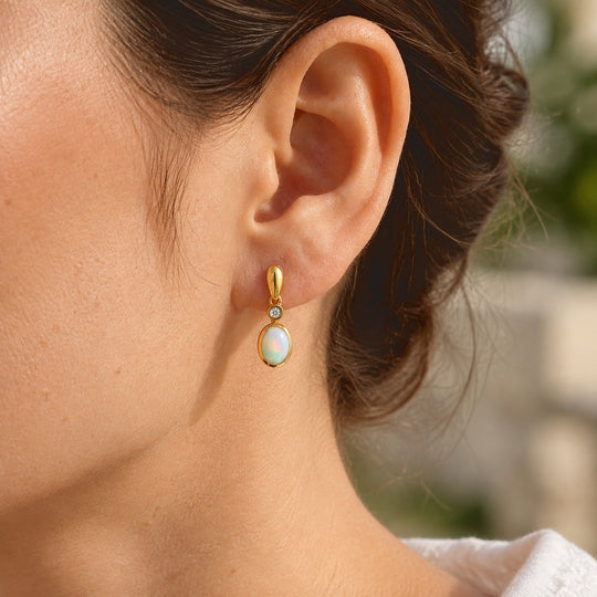 EVER TRUE AAA Natürlicher, äthiopischer Welo Opal, Weißer Zirkon Ohrringe Reine Bronze (10-15 Werktage Lieferzeit) ca. 1,14 ct.