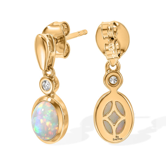 EVER TRUE AAA Natürlicher, äthiopischer Welo Opal, Weißer Zirkon Ohrringe Reine Bronze (10-15 Werktage Lieferzeit) ca. 1,14 ct.