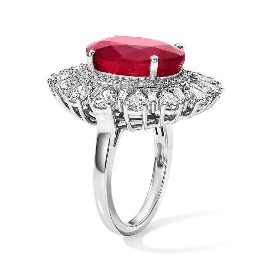 D'Joy AA Afrikanischer Rubin (Fissure gefüllt), Moissanit Ring 925 Silber Rhodiniert (Größe 17.00) ca. 13,46 ct