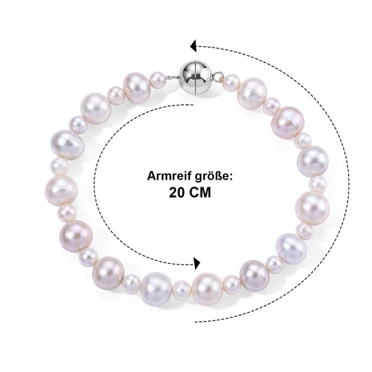 Weiße Edison Perle (9-11 mm), Zhuji Akoya Perle (5-5.5mm) Armband ca. 20 cm 316L Edelstahl Rhodiniert