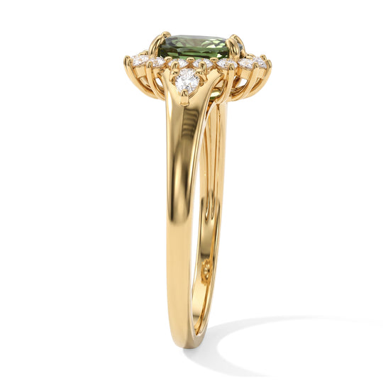 D'Joy AA Grüner Saphir, Moissanit Ring 925 Silber 750 Gelbgold vermeil (Größe 17.00) ca. 2,29 ct