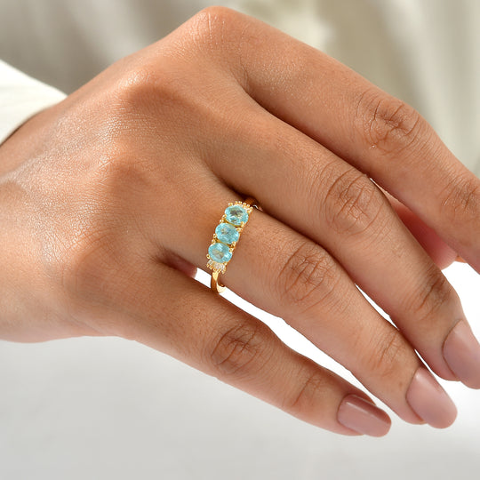 EVER TRUE Blauer Apatit, Weißer Diamant Ring Reine Bronze (Größe 21.00) ca. 1.45 ct