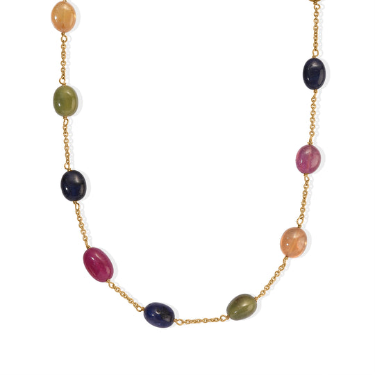 D'Joy AA mehrfarbig Saphir 60cm Halskette, 925 Silber 750 Gelbgold Vermeil - 50 ct.