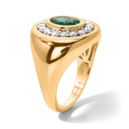 LUXURIANT DIAMOND - AAA Lab Grown Kolumbianischer Smaragd, Lab Grown Diamant Ring 925 Silber 750 Gelbgold vermeil (Größe 18.00) ca. 1,69 ct