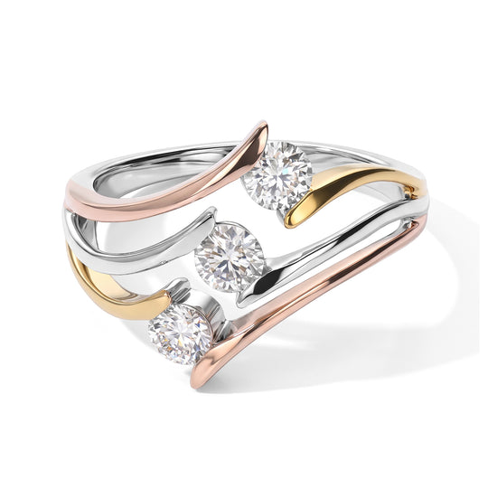 D'Joy Moissanit Ring 925 Silber Dreifarbig (Größe 19.00) ca. 0,69 ct