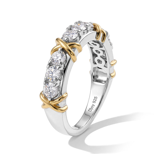 D'Joy Moissanit Ring 925 Silber Platiniert und vergoldet (Größe 17.00) ca. 0,93 ct