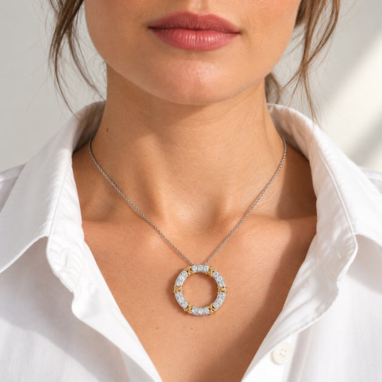 D'Joy Moissanit Anhänger 925 Silber Rhodiniert und 750 Gelbgold Vermeil ca. 1,85 ct.