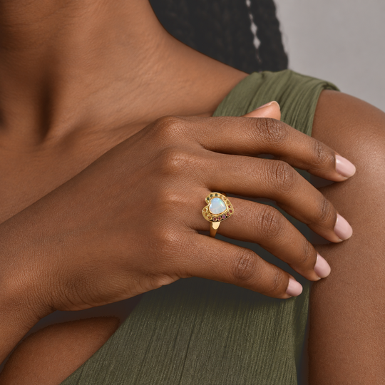 D'Joy AAA Natürlicher, äthiopischer Welo Opal, Mehrfarbig Saphir Ring 925 Silber 750 Gelbgold vermeil (Größe 21.00) (10-15 Werktage Lieferzeit) ca. 1,92 ct