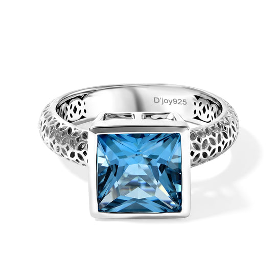 D'Joy Schweizer Blautopas Ring 925 Silber Platiniert (Größe 19.00) ca. 3,61 ct