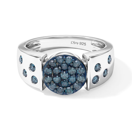 D'Joy Blauer Diamant Ring 925 Silber Rhodiniert (Größe 18.00) ca. 0.99 ct