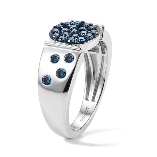 D'Joy Blauer Diamant Ring 925 Silber Rhodiniert (Größe 18.00) ca. 0.99 ct