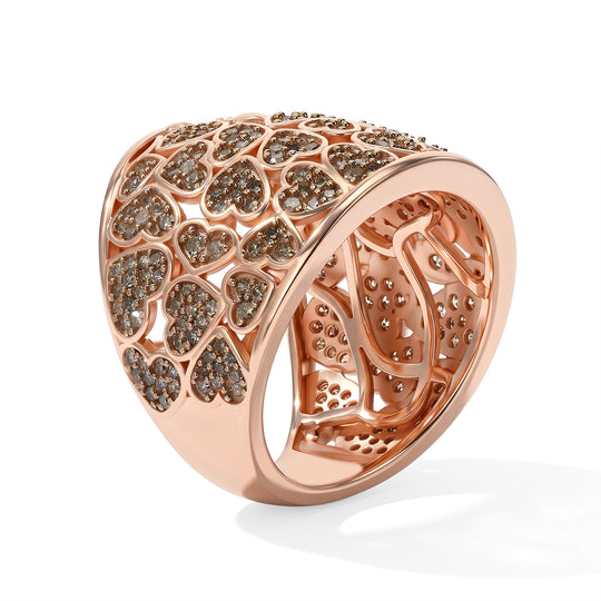 D'Joy Natürlicher Champagner Diamant Ring 925 Silber 750 Roségold vermeil (Größe 17.00) ca. 1,13 ct