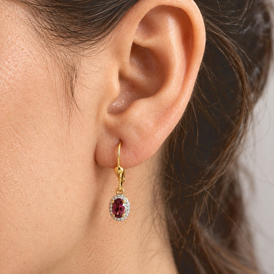 D'Joy Natürlicher Rhodolith Granat, Moissanit Ohrringe 925 Silber 750 Vergoldet ca. 1,29 ct.