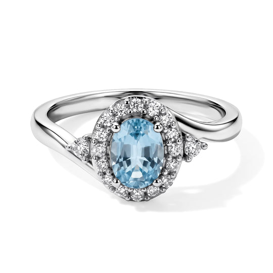D'Joy AA Blauer Zirkon, Weißer Zirkon Ring 925 Silber Rhodiniert (Größe 19.00) ca. 1,76 ct