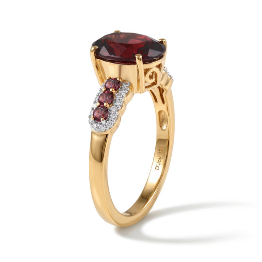 D'Joy AA Natürlicher Rhodolith Granat Ring 925 Silber 750 Gelbgold vermeil (Größe 17.00) ca. 3,53 ct