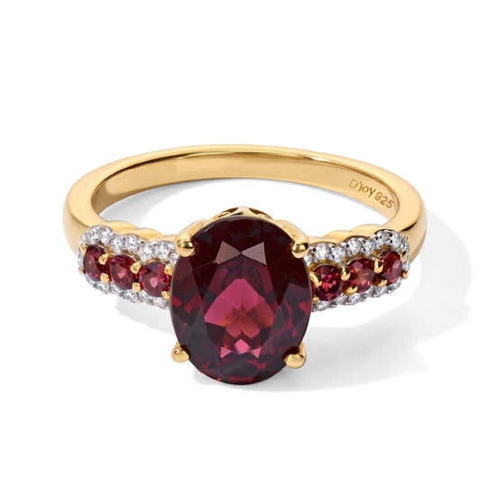 D'Joy AA Natürlicher Rhodolith Granat Ring 925 Silber 750 Gelbgold vermeil (Größe 17.00) ca. 3,53 ct