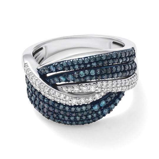D'Joy Blauer Diamant (IR), Weißer Diamant Ring 925 Silber Rhodiniert (Größe 18.00) ca. 1.00 ct