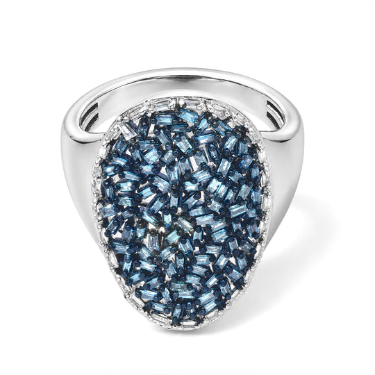 D'Joy Blauer Diamant (IR), Weißer Diamant Ring 925 Silber Rhodiniert (Größe 20.00) ca. 1.00 ct