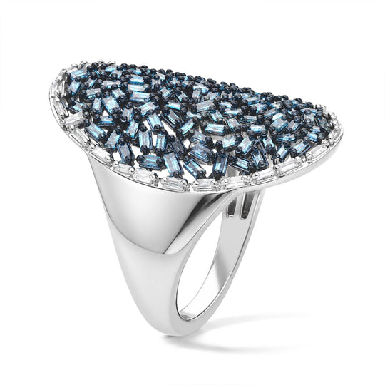 D'Joy Blauer Diamant (IR), Weißer Diamant Ring 925 Silber Rhodiniert (Größe 20.00) ca. 1.00 ct