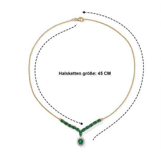 LUXURIANT DIAMOND - AAA Lab Grown Kolumbianischer Smaragd Halskette ca. 45 cm 925 Silber 750 Gelbgold vermeil ca. 5,57 ct.