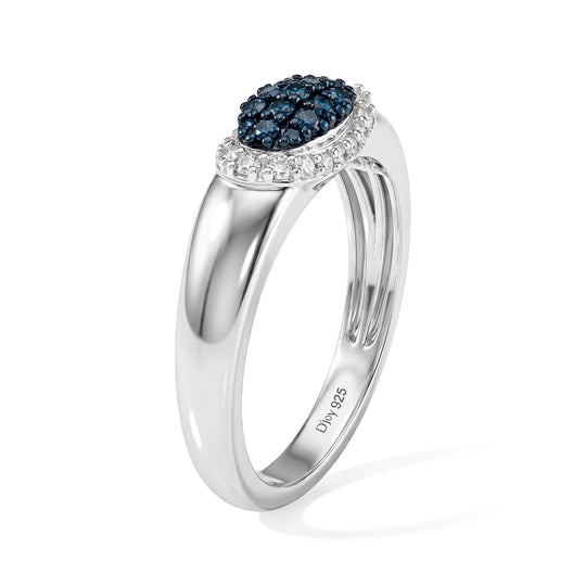 D'Joy Blauer Diamant (IR), Weißer Diamant Ring 925 Silber Rhodiniert (Größe 18.00) ca. 0.49 ct