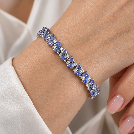 D'Joy Tansanit, Moissanit Armband ca. 20 cm 925 Silber Rhodiniert ca. 11,09 ct.
