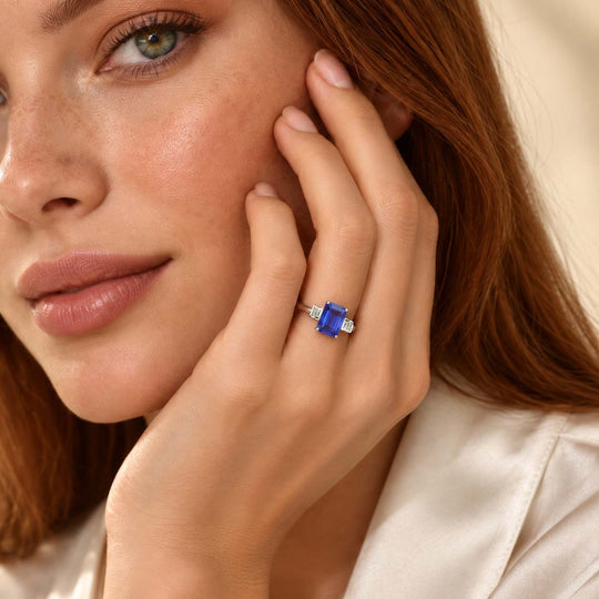 SHOPLC EXKLUSIVE SEHR SELTENER AAAA Tansanit, Weißer Diamant Ring 585 Gold (Größe 21.00) ca. 1.18 ct