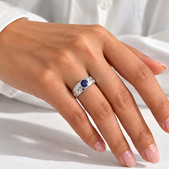 D'Joy Laborgezüchteter Ceylon-Blau-Saphir, Moissanit Ring 925 Silber Rhodiniert (Größe 20.00) ca. 2,98 ct