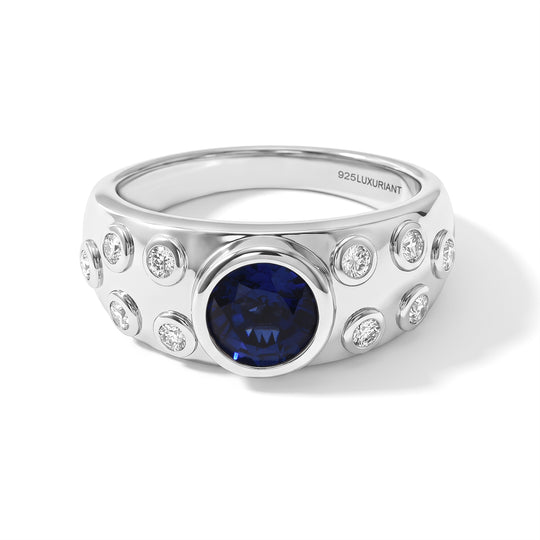 D'Joy Laborgezüchteter Ceylon-Blau-Saphir, Moissanit Ring 925 Silber Rhodiniert (Größe 20.00) ca. 2,98 ct