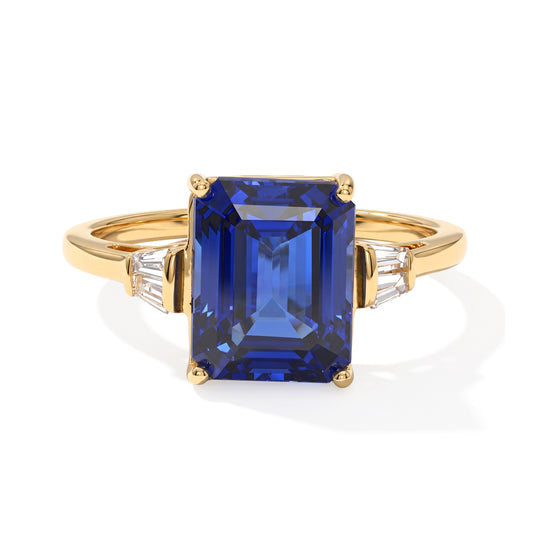 Im Labor gezüchteter Ceylon-Saphir, Lab Grown Diamant Ring 925 Silber 750 Gelbgold vermeil (Größe 20.00) ca. 4.84 ct