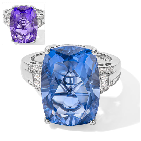 DAS GRÖßTE SOLITÄR Farbwechsel Fluorit, Moissanit Ring 925 Silber Rhodiniert (Größe 20.00) ca. 18.16 ct