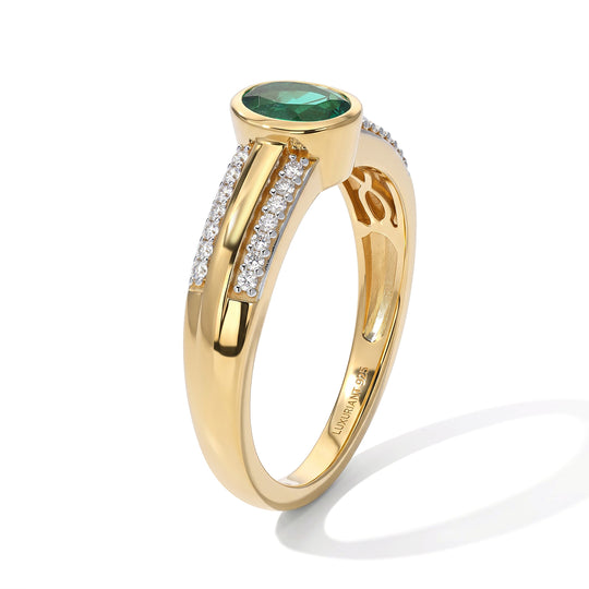 LUXURIANT DIAMOND - AAA Lab Grown Kolumbianischer Smaragd, Lab Grown Diamant Ring 925 Silber 750 Gelbgold vermeil (Größe 21.00) ca. 0,94 ct