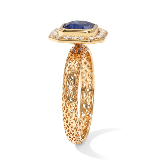 Lab Grown Ceylon-Blau-Saphir, Lab Grown Diamant Ring 925 Silber 750 Gelbgold vermeil (Größe 18.00) ca. 2.52 ct