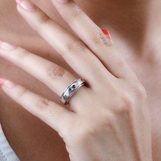 Spinning-Ring mit mehrfarbigen 7-Chakra-Edelsteinen, 925 Silber platiniert ca. 0.51 ct