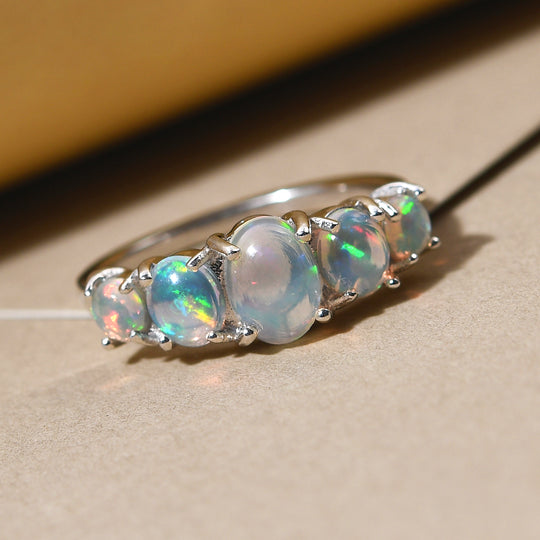 Natürlicher, äthiopischer Opal-Ring, 925 Silber platiniert (Größe 19.00) ca. 1,19 ct